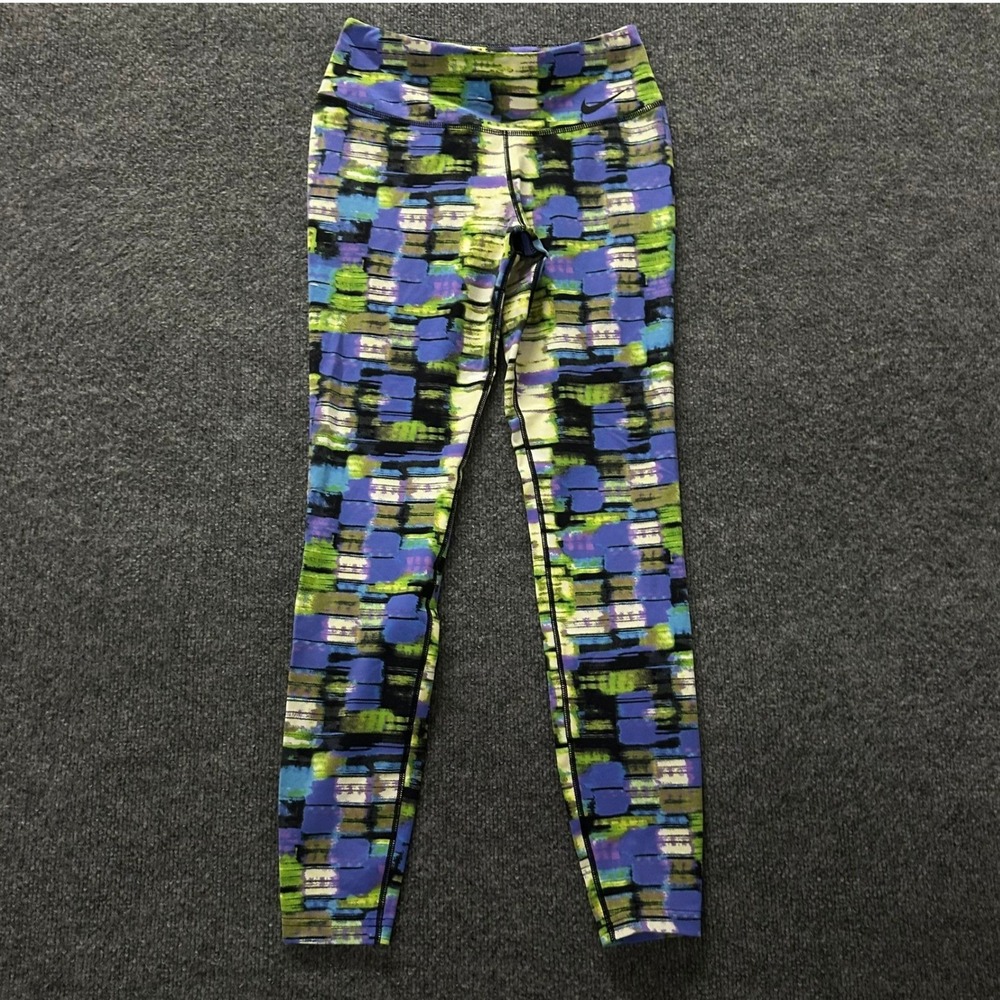 Nike Leggings Womens Size XS Purple Green Abstract Print Athletic Yoga Pants